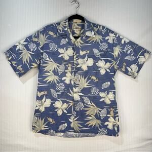 Campia Moda Blue Tropical Floral Beach Hawaiian Aloha Shirt Men's Size Medium